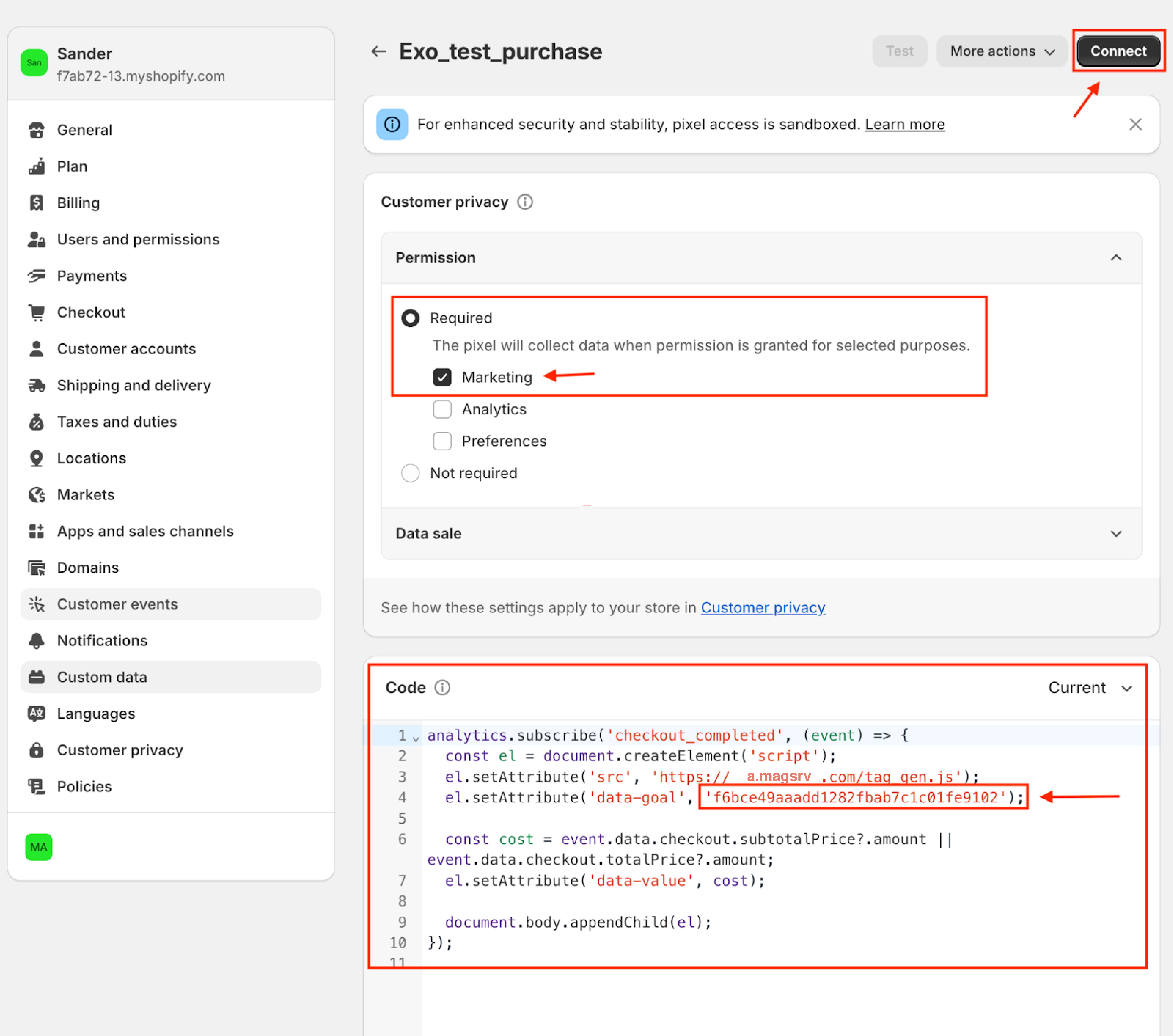 shopify custom pixel panel