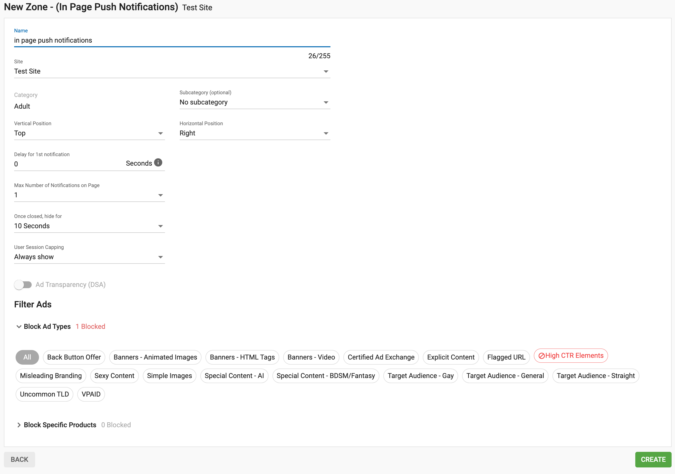 In-Page Push Settings