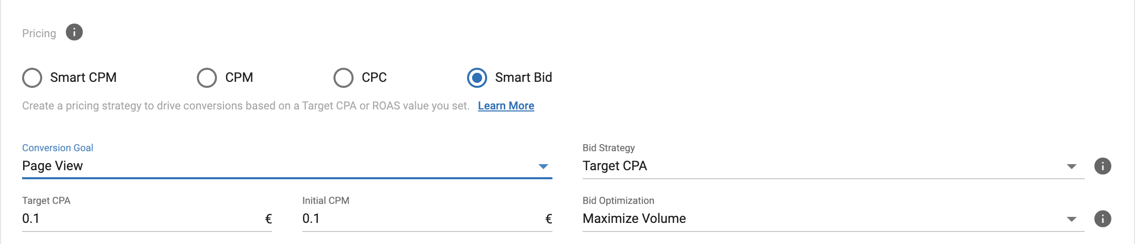 Smart Bid Settings